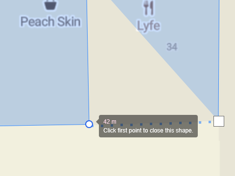 Drawing a polygon with a live distance readout of 42 m